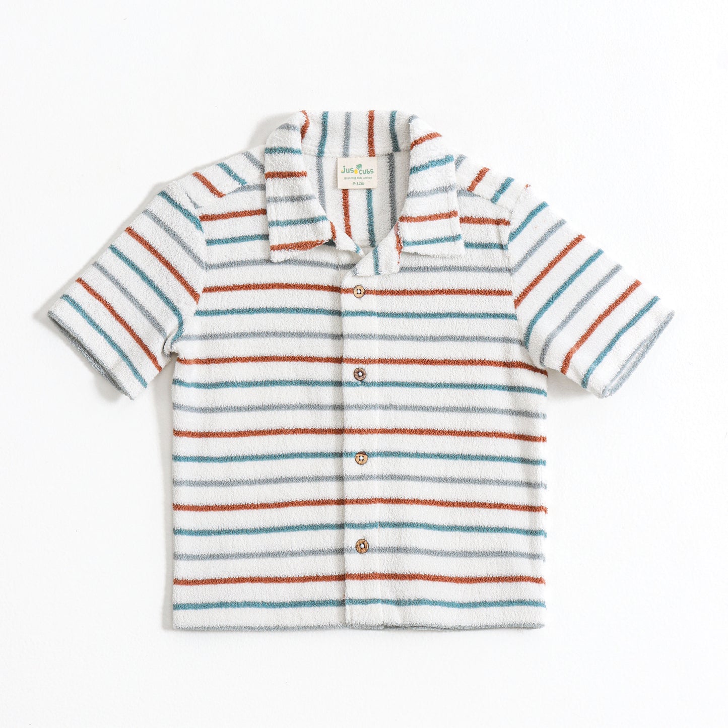 Baby Boys Striped Terry Cotton Half Sleeve Shirt & Shorts Co-Ord Set