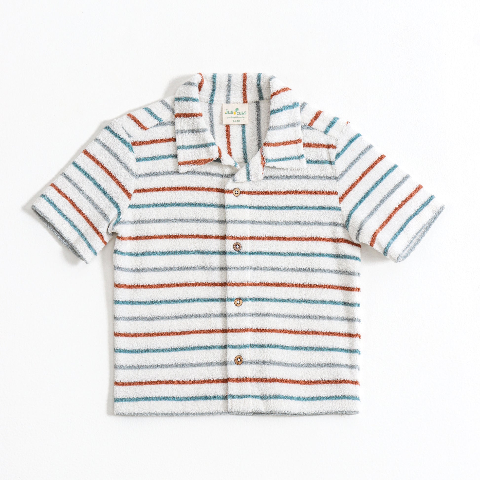 Baby Boys Striped Terry Cotton Half Sleeve Shirt & Shorts Co-Ord Set