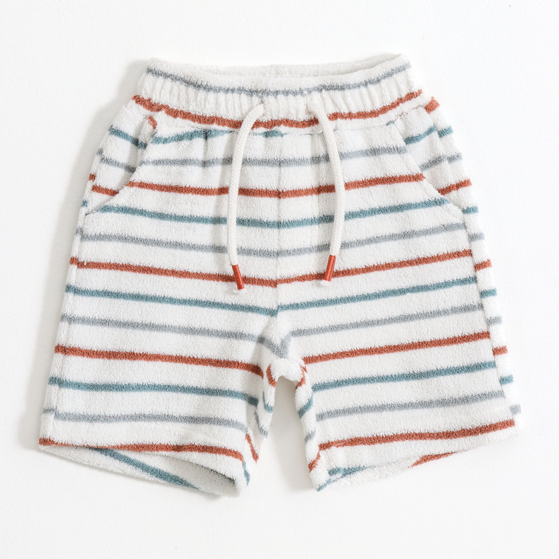 Baby Boys Striped Terry Cotton Half Sleeve Shirt & Shorts Co-Ord Set