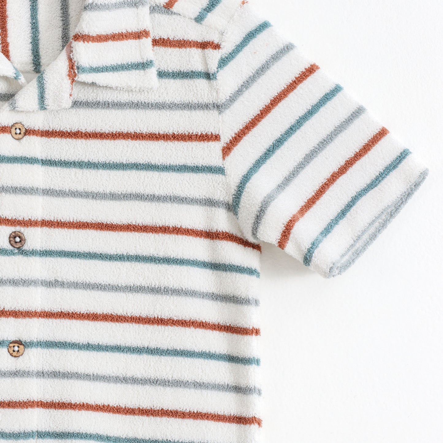 Baby Boys Striped Terry Cotton Half Sleeve Shirt & Shorts Co-Ord Set
