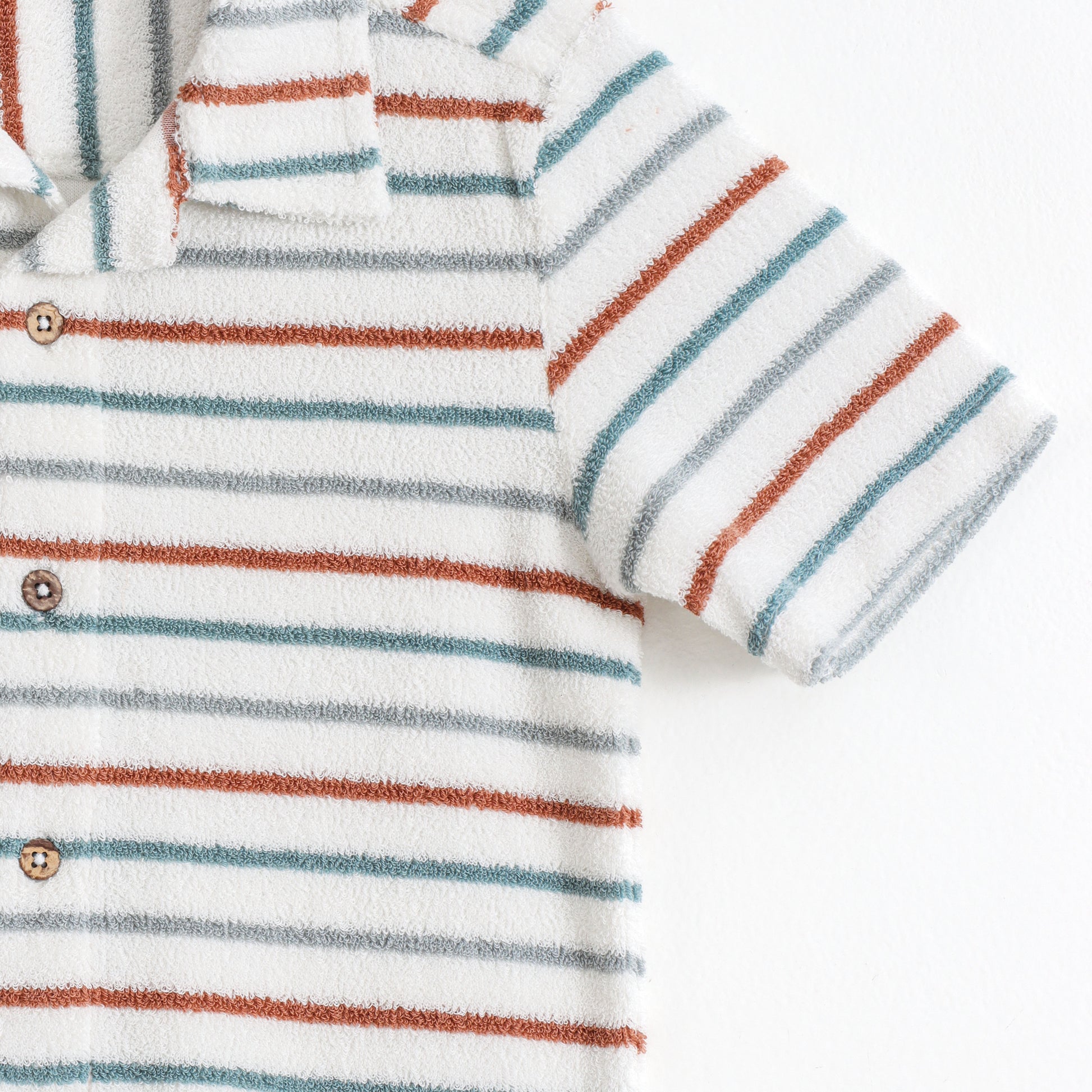 Baby Boys Striped Terry Cotton Half Sleeve Shirt & Shorts Co-Ord Set
