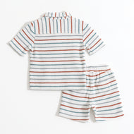 Baby Boys Striped Terry Cotton Half Sleeve Shirt & Shorts Co-Ord Set