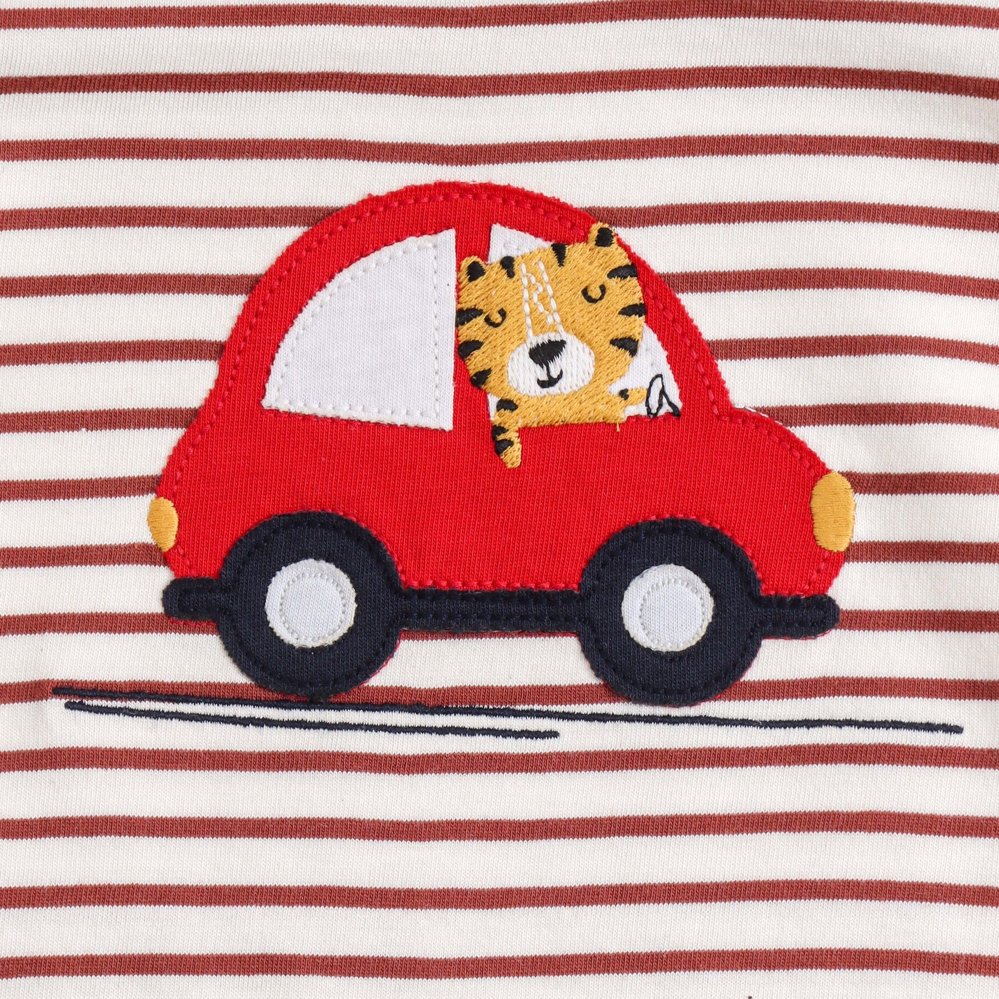 Baby Boys Striped Car Appliqué Half Sleeve T-Shirt & Solid Shorts Co-Ord Set