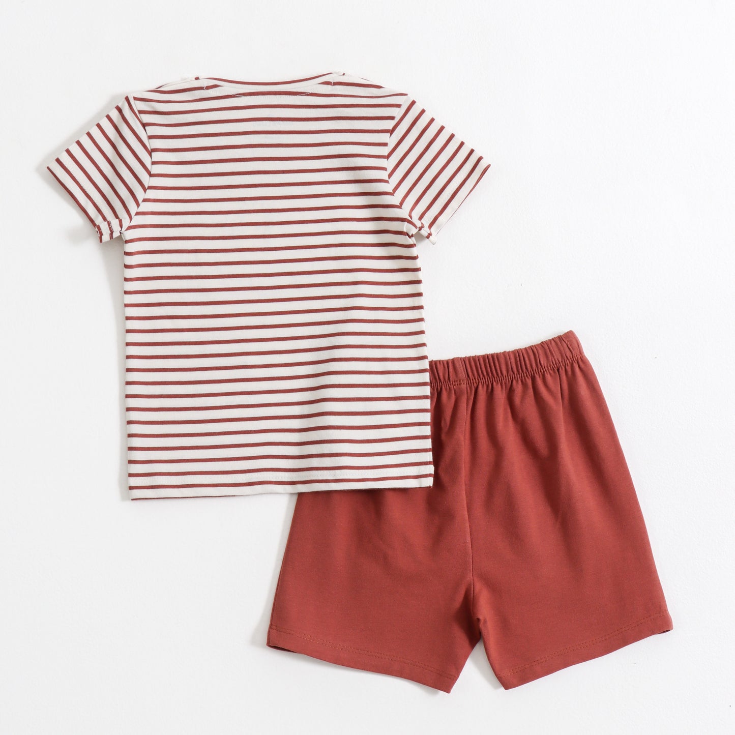 Baby Boys Striped Car Appliqué Half Sleeve T-Shirt & Solid Shorts Co-Ord Set