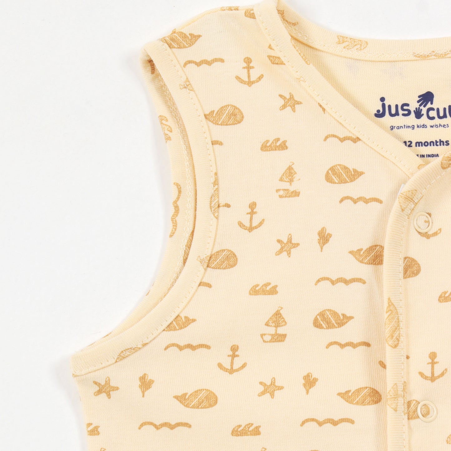 Baby Boys Beige Ocean Print Sleeveless Cotton Vest & Bloomer Set
