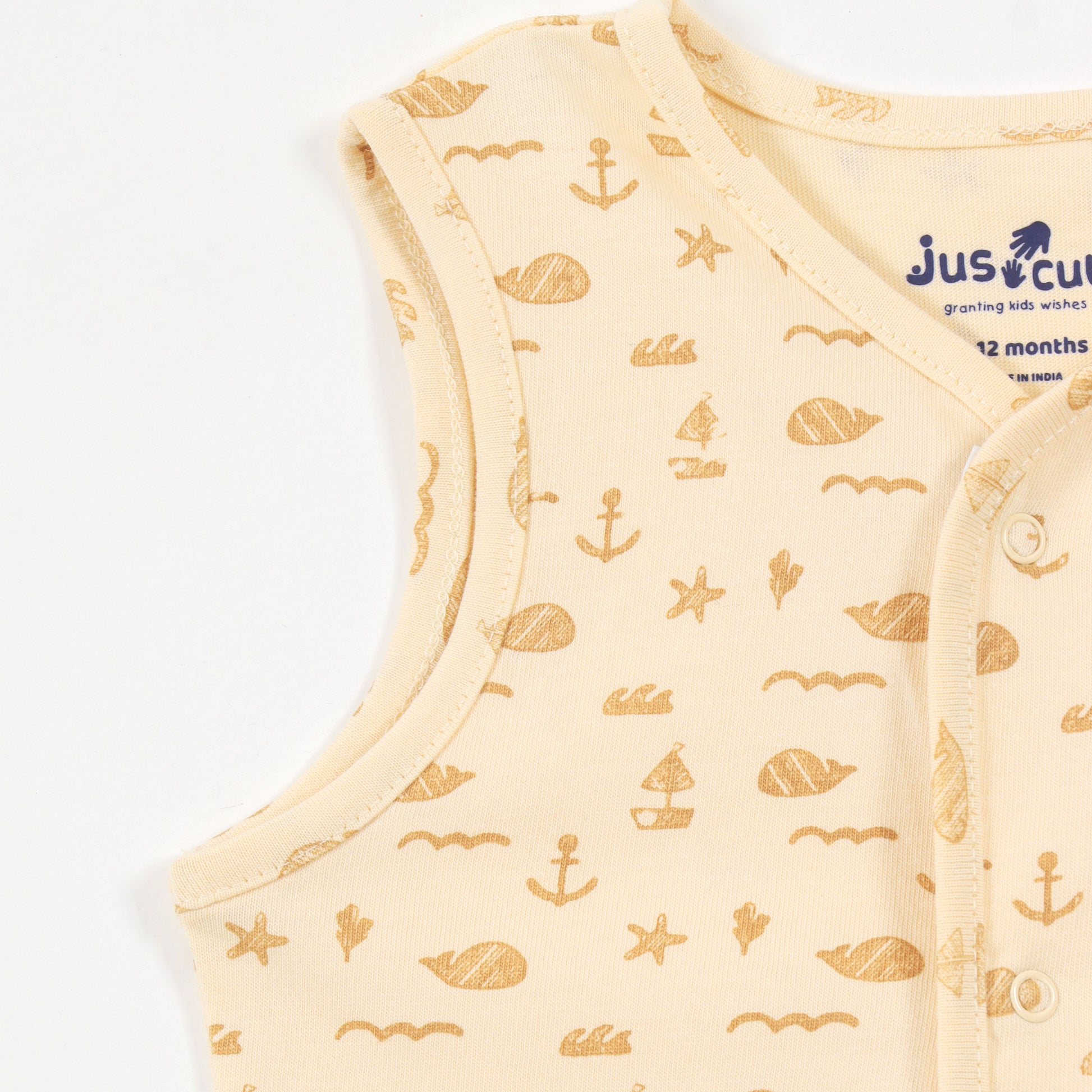 Baby Boys Beige Ocean Print Sleeveless Cotton Vest & Bloomer Set