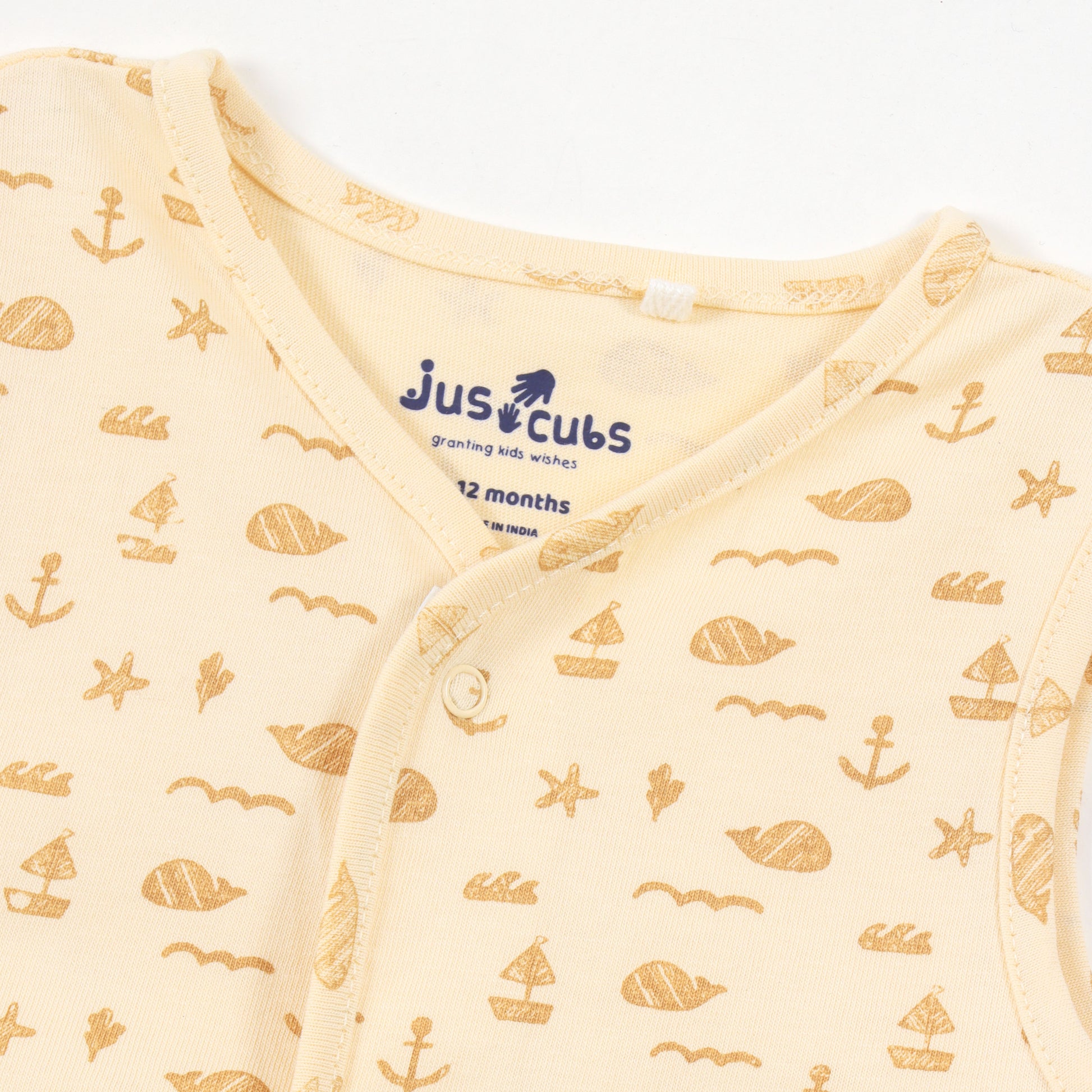 Baby Boys Beige Ocean Print Sleeveless Cotton Vest & Bloomer Set