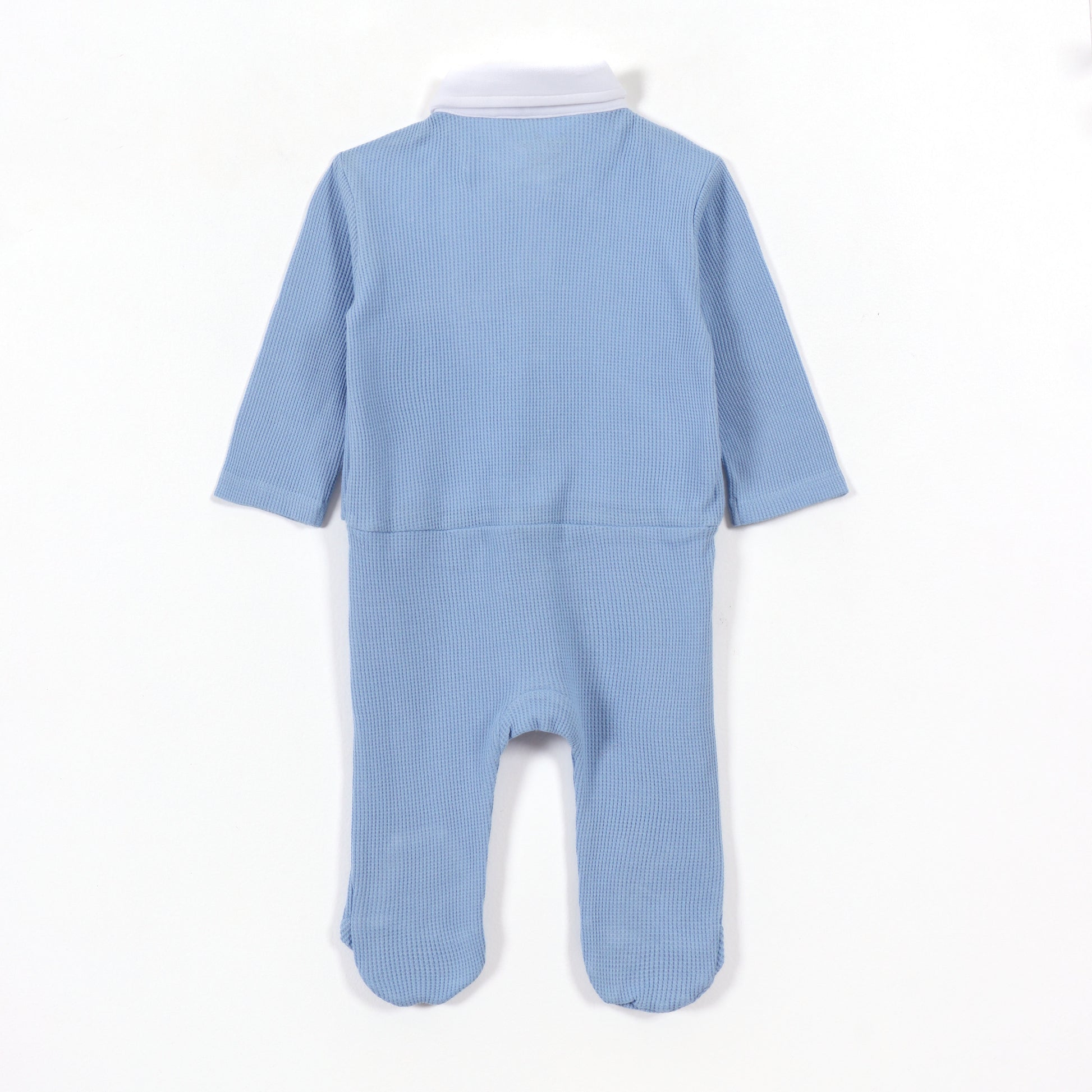 Baby Boys Blue Formal Style Full Sleeve Sleepsuit with Bow Tie