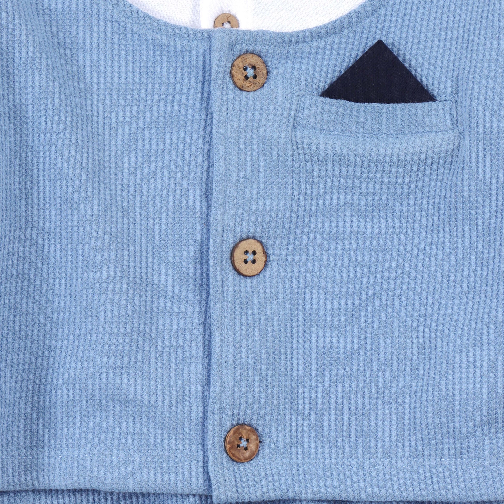 Baby Boys Blue Formal Style Full Sleeve Sleepsuit with Bow Tie