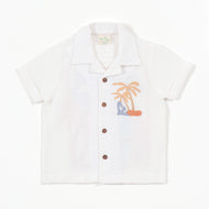 Boys White Tropical Print Cotton Shirt