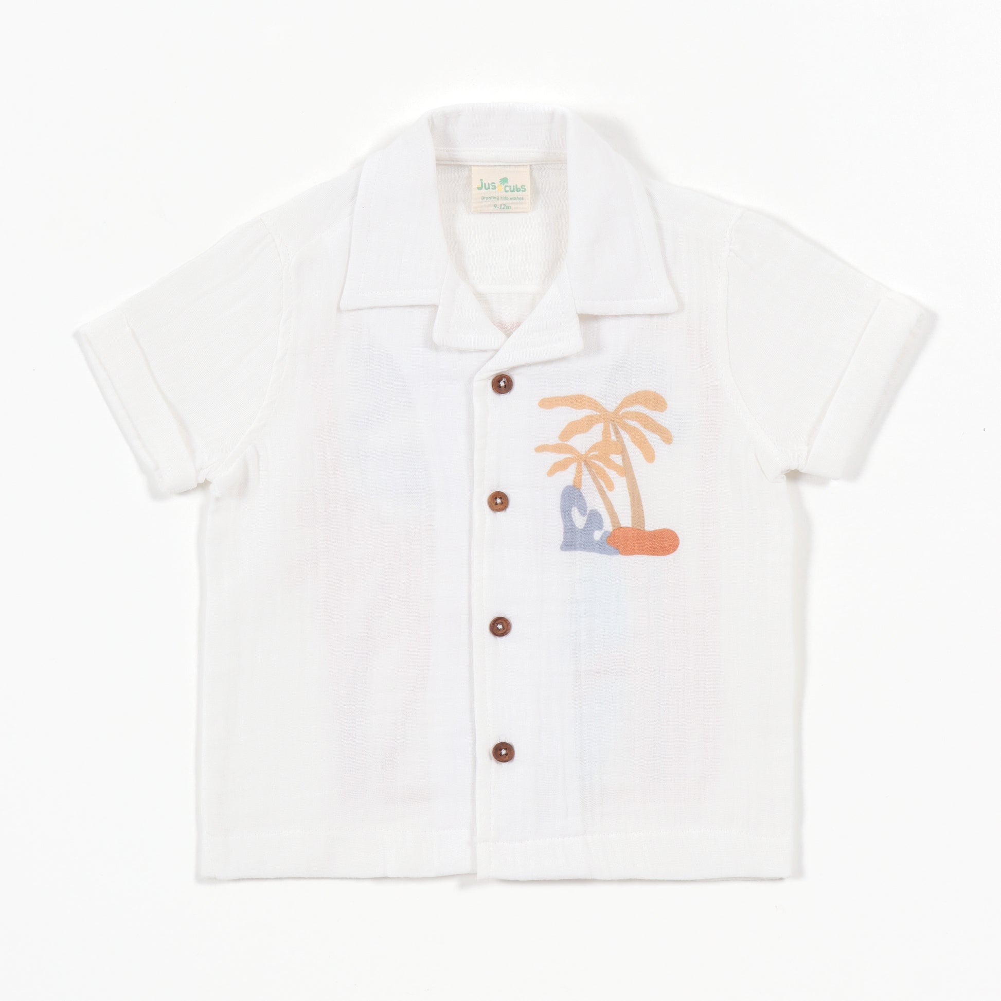 Boys White Tropical Print Cotton Shirt