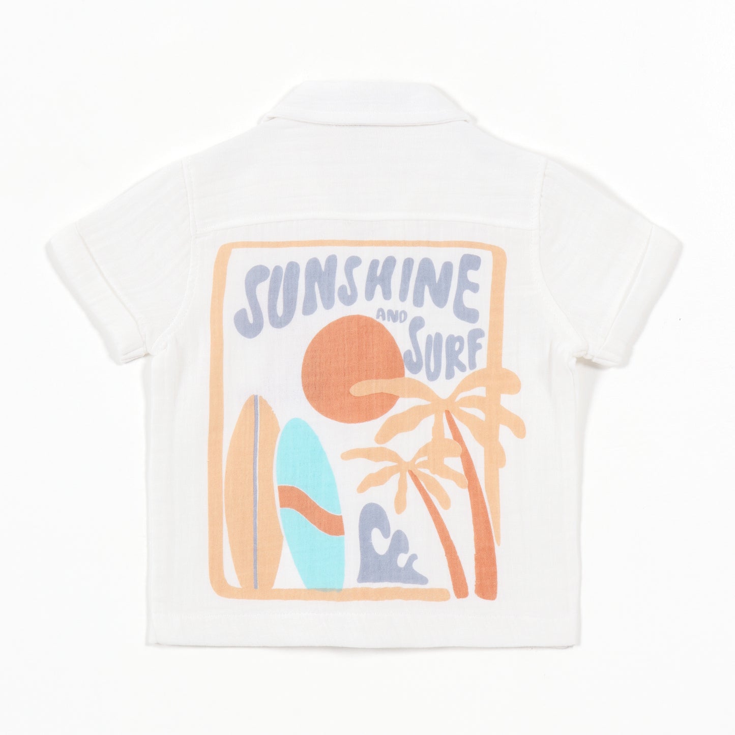 Boys White Tropical Print Cotton Shirt