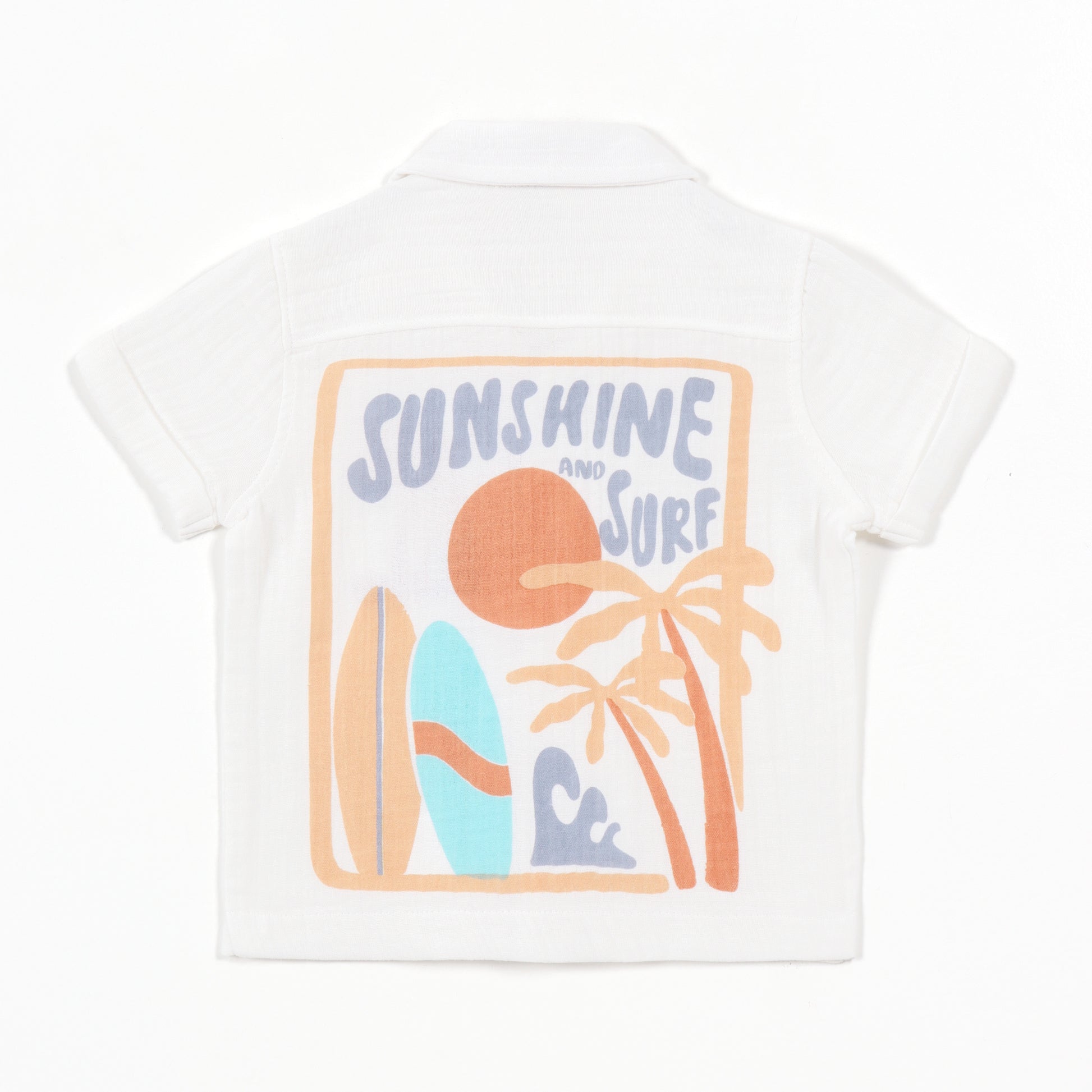 Boys White Tropical Print Cotton Shirt