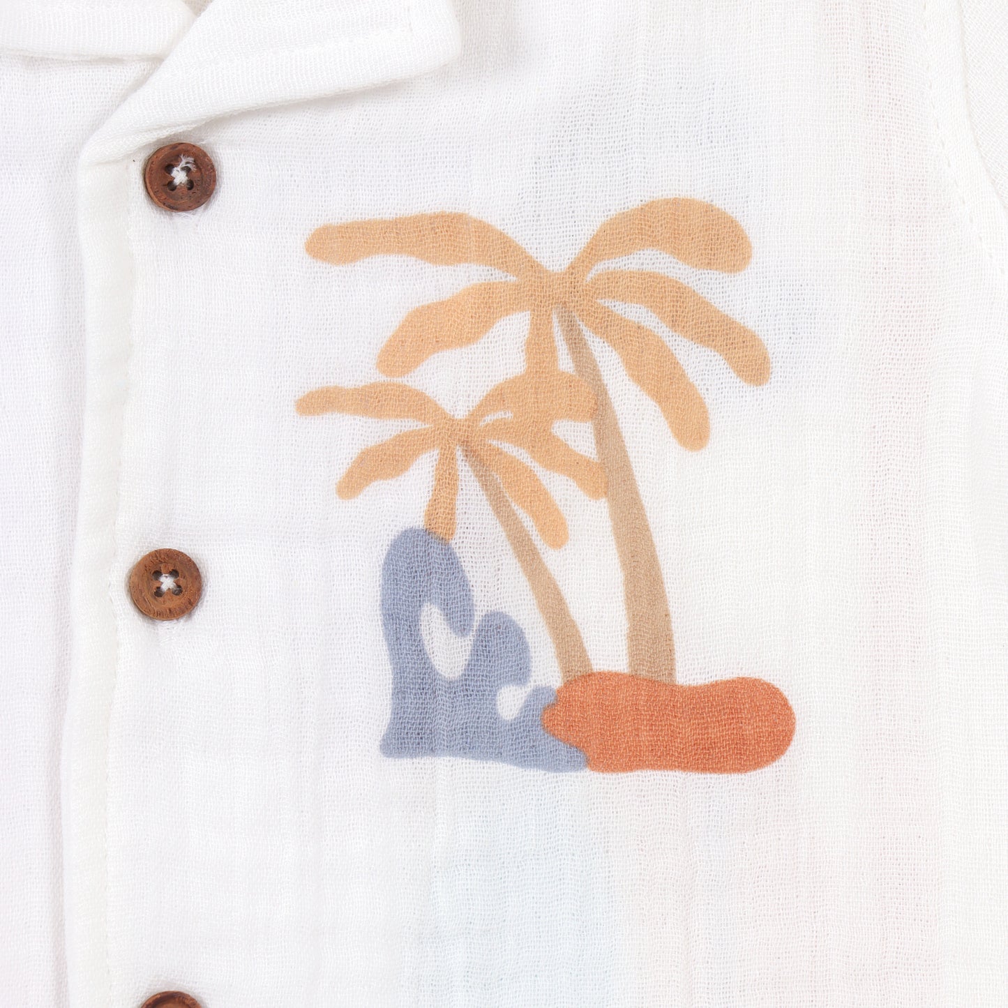 Boys White Tropical Print Cotton Shirt