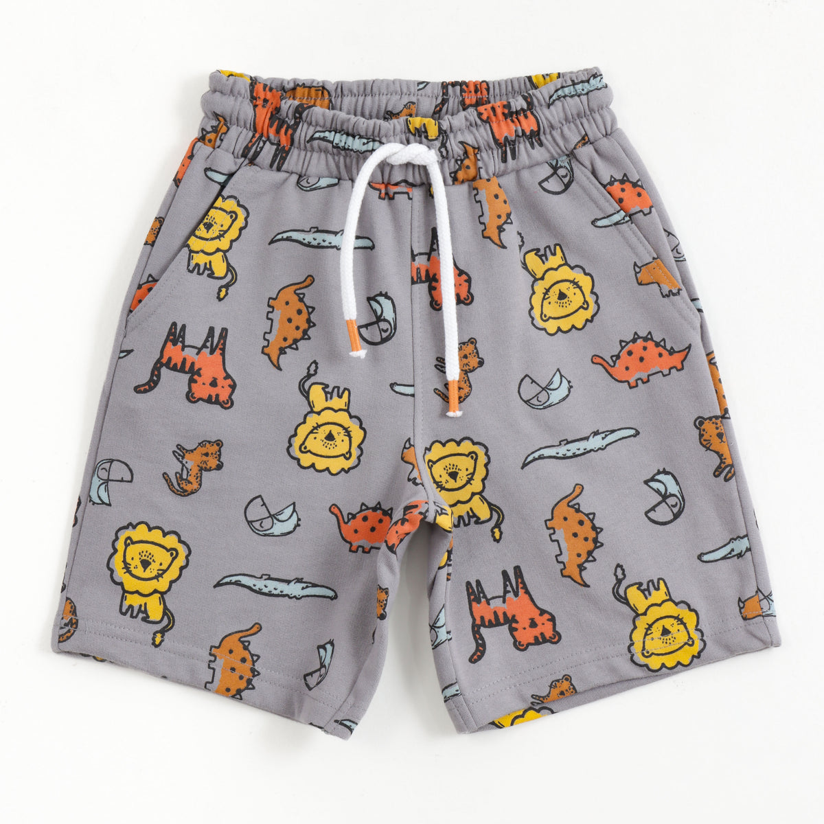 JusCubs Boys Animal Print Drawstring Shorts - Grey