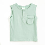 JusCubs Baby Boys Mint Green Sleeveless Henley T-Shirt with Flap Pocket