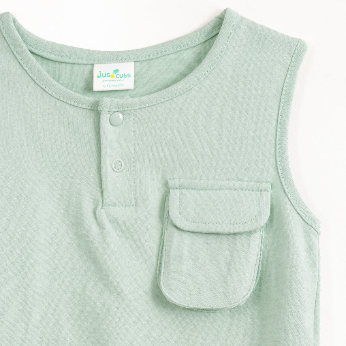 JusCubs Baby Boys Mint Green Sleeveless Henley T-Shirt with Flap Pocket