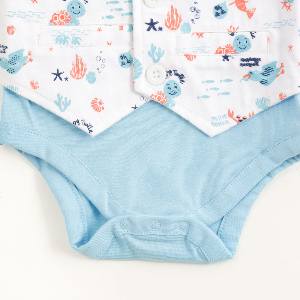 JusCubs Baby Boys Blue Bodysuit with Printed Waistcoat & Bow Tie