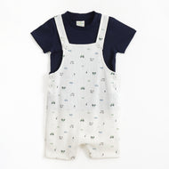 JusCubs Baby Boys Navy Blue T-Shirt with White Printed Dungaree Romper Set