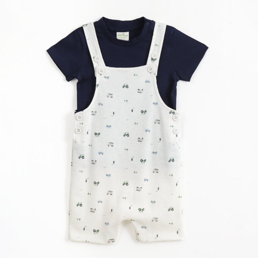 JusCubs Baby Boys Navy Blue T-Shirt with White Printed Dungaree Romper Set