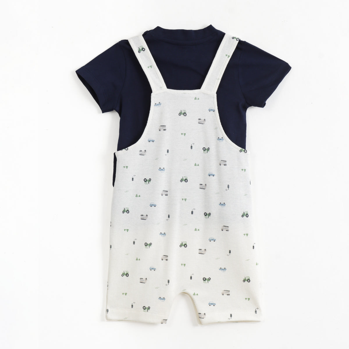 JusCubs Baby Boys Navy Blue T-Shirt with White Printed Dungaree Romper Set