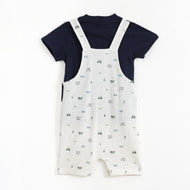 JusCubs Baby Boys Navy Blue T-Shirt with White Printed Dungaree Romper Set