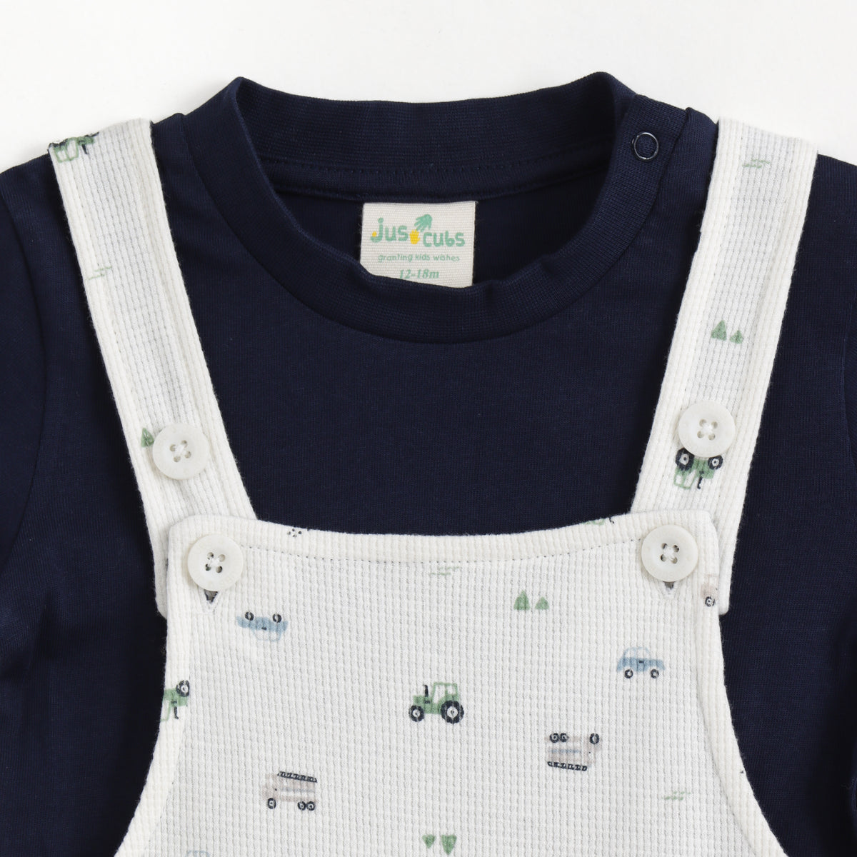 JusCubs Baby Boys Navy Blue T-Shirt with White Printed Dungaree Romper Set