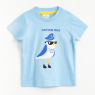JusCubs Baby Boys Light Blue Captain Gull Applique T-Shirt