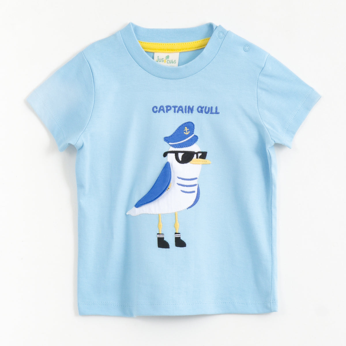 JusCubs Baby Boys Light Blue Captain Gull Applique T-Shirt