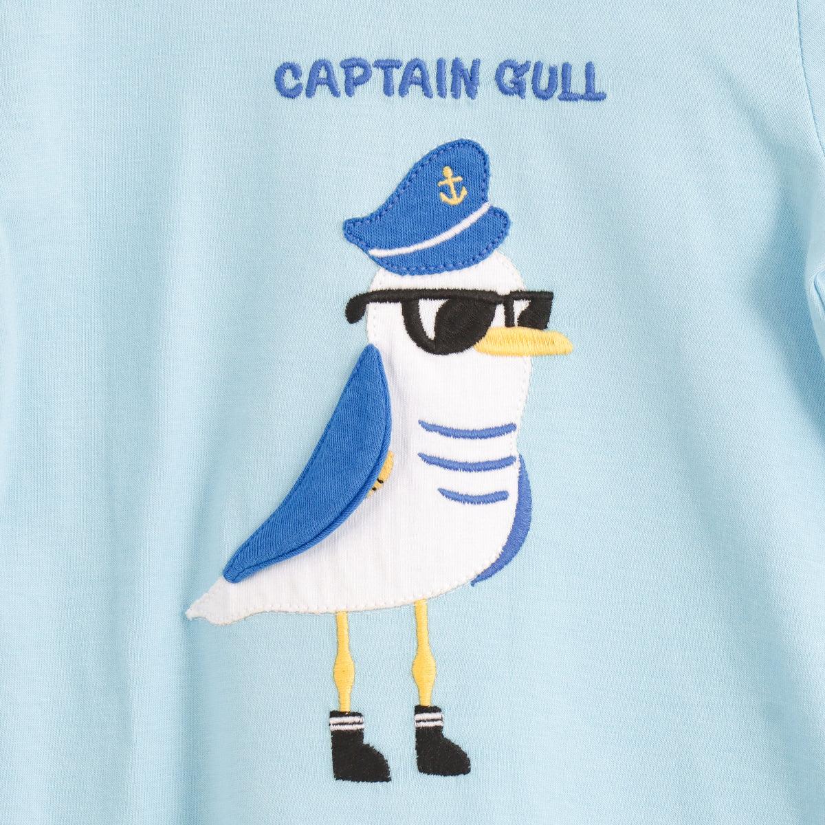 JusCubs Baby Boys Light Blue Captain Gull Applique T-Shirt