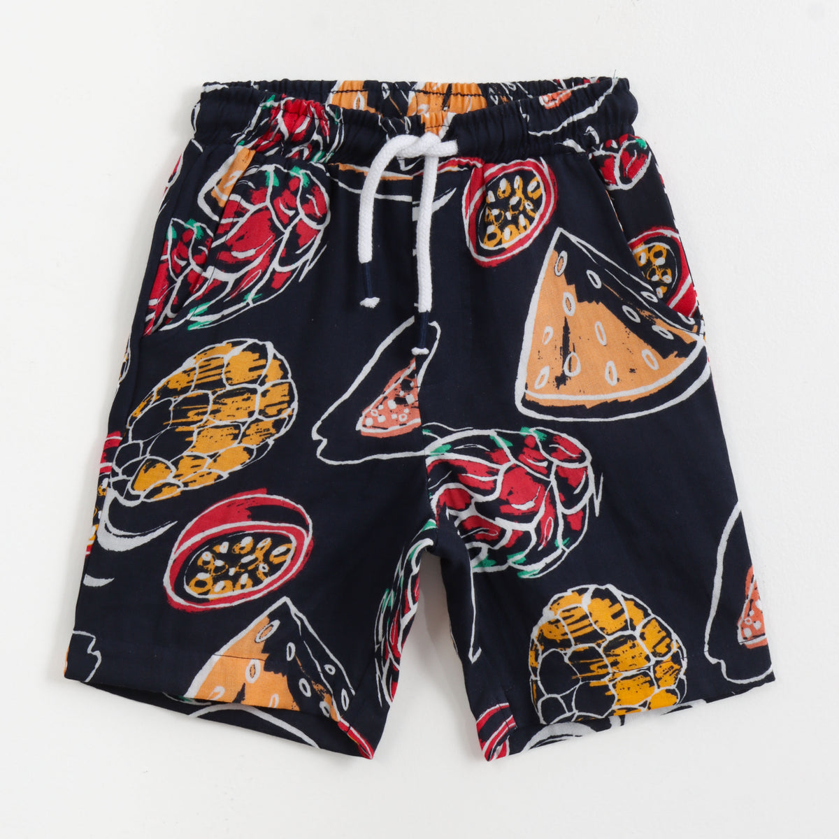 JusCubs Boys Black Tropical Fruit Print Shirt & Shorts Co-Ord Set