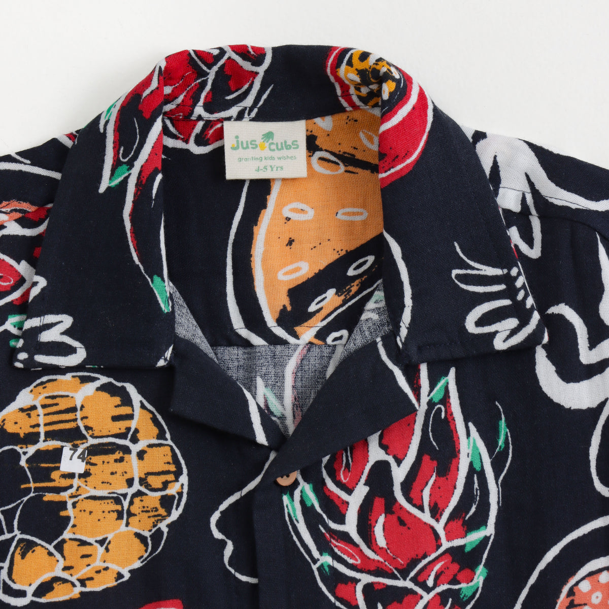 JusCubs Boys Black Tropical Fruit Print Shirt & Shorts Co-Ord Set