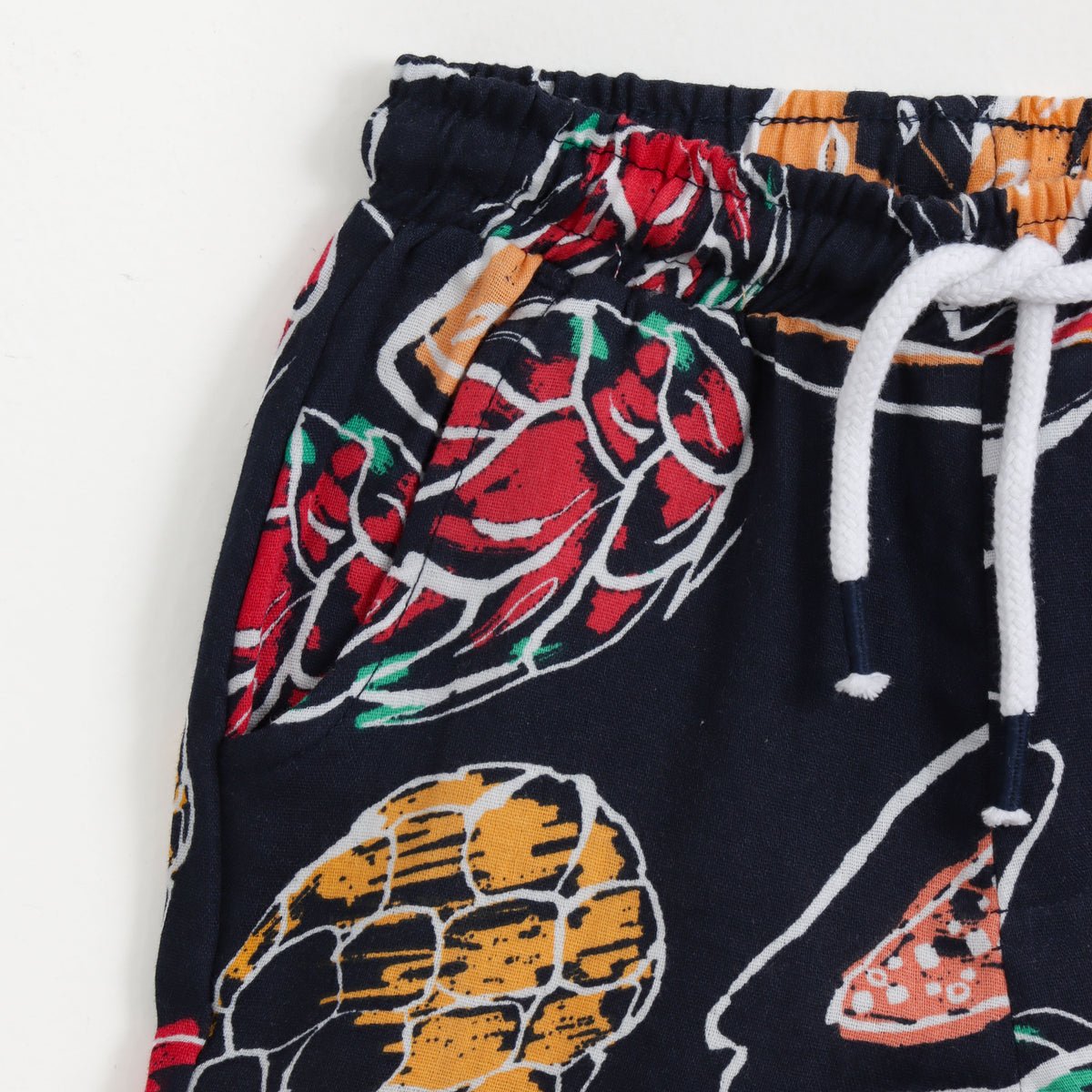 JusCubs Boys Black Tropical Fruit Print Shirt & Shorts Co-Ord Set
