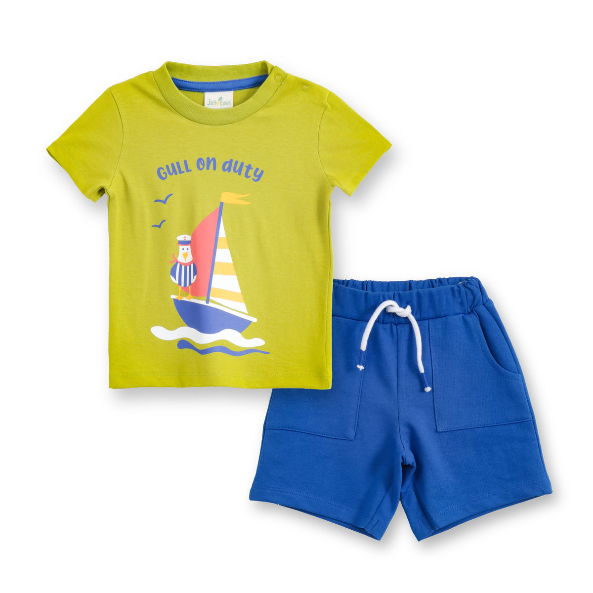 JusCubs Baby Boys Lime Green Graphic T-Shirt with Blue Shorts Set