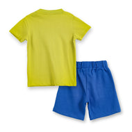 JusCubs Baby Boys Lime Green Graphic T-Shirt with Blue Shorts Set