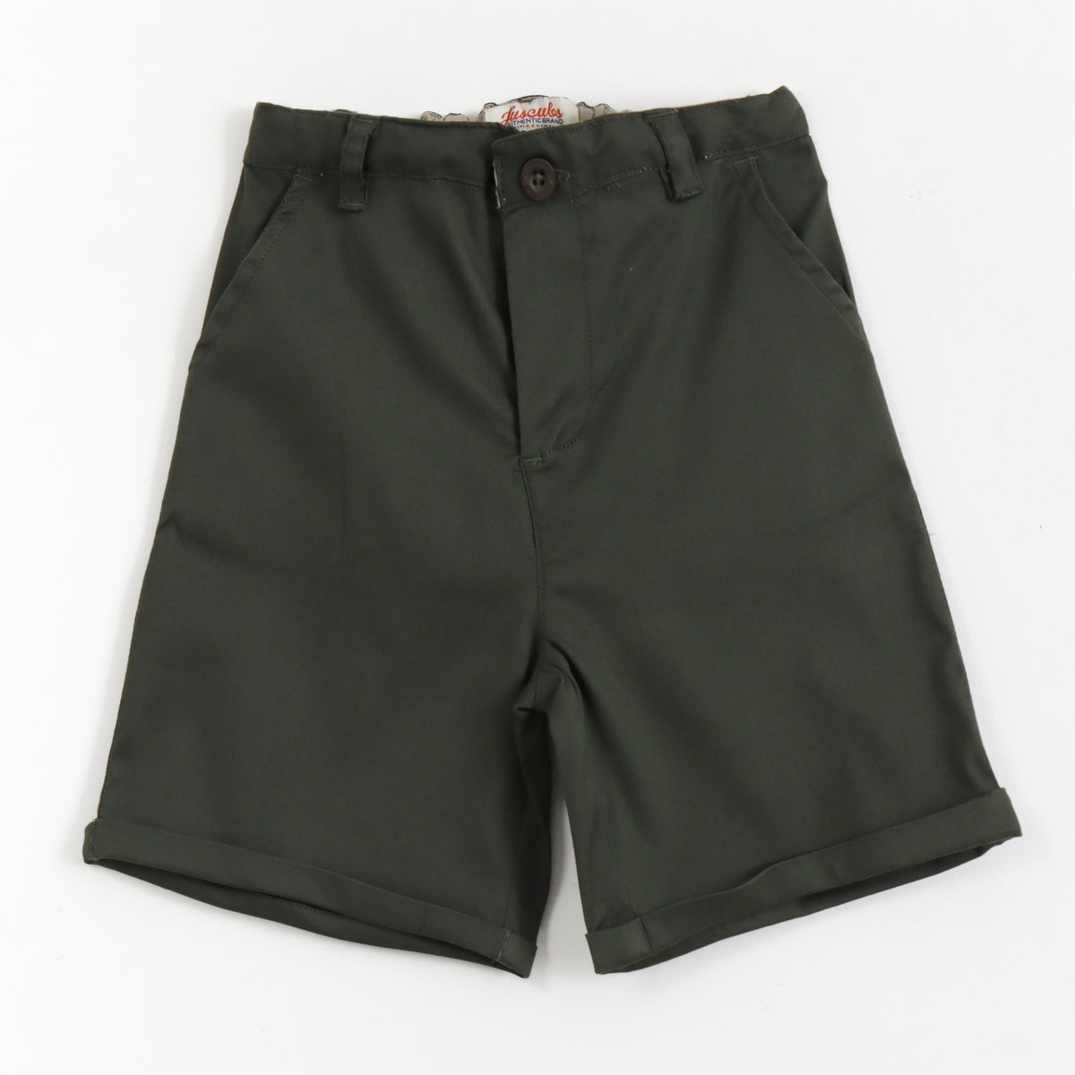 JusCubs Boys Olive Green Solid Casual Shorts with Turn-Up Hem