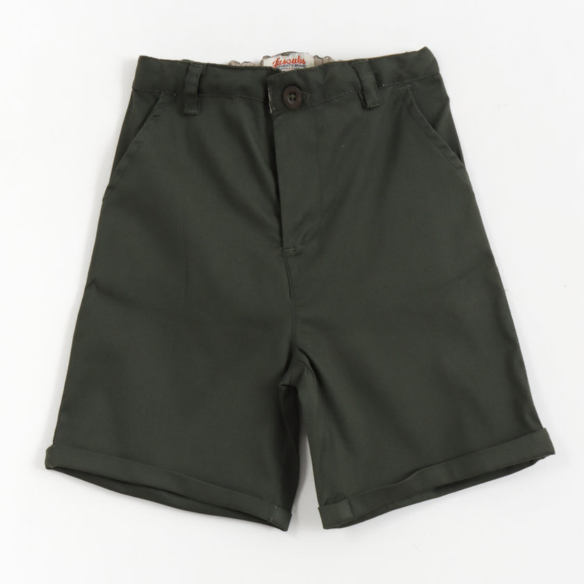 JusCubs Boys Olive Green Solid Casual Shorts with Turn-Up Hem