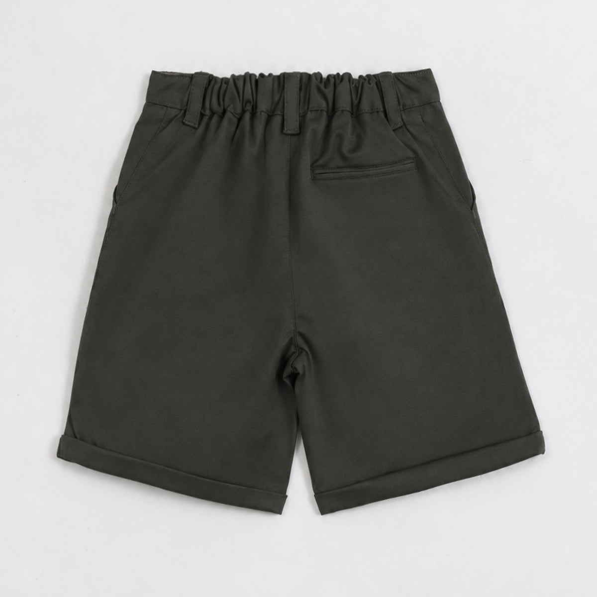 JusCubs Boys Olive Green Solid Casual Shorts with Turn-Up Hem