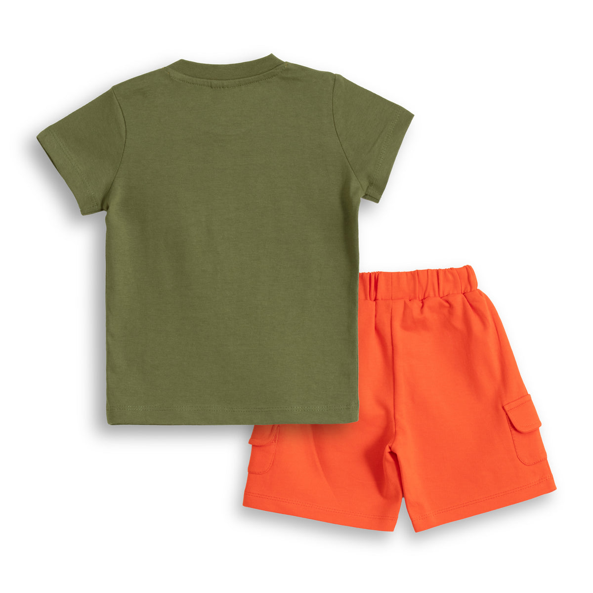 JusCubs Baby Boys’ Olive Green Graphic T-Shirt with Orange Cargo Shorts Set