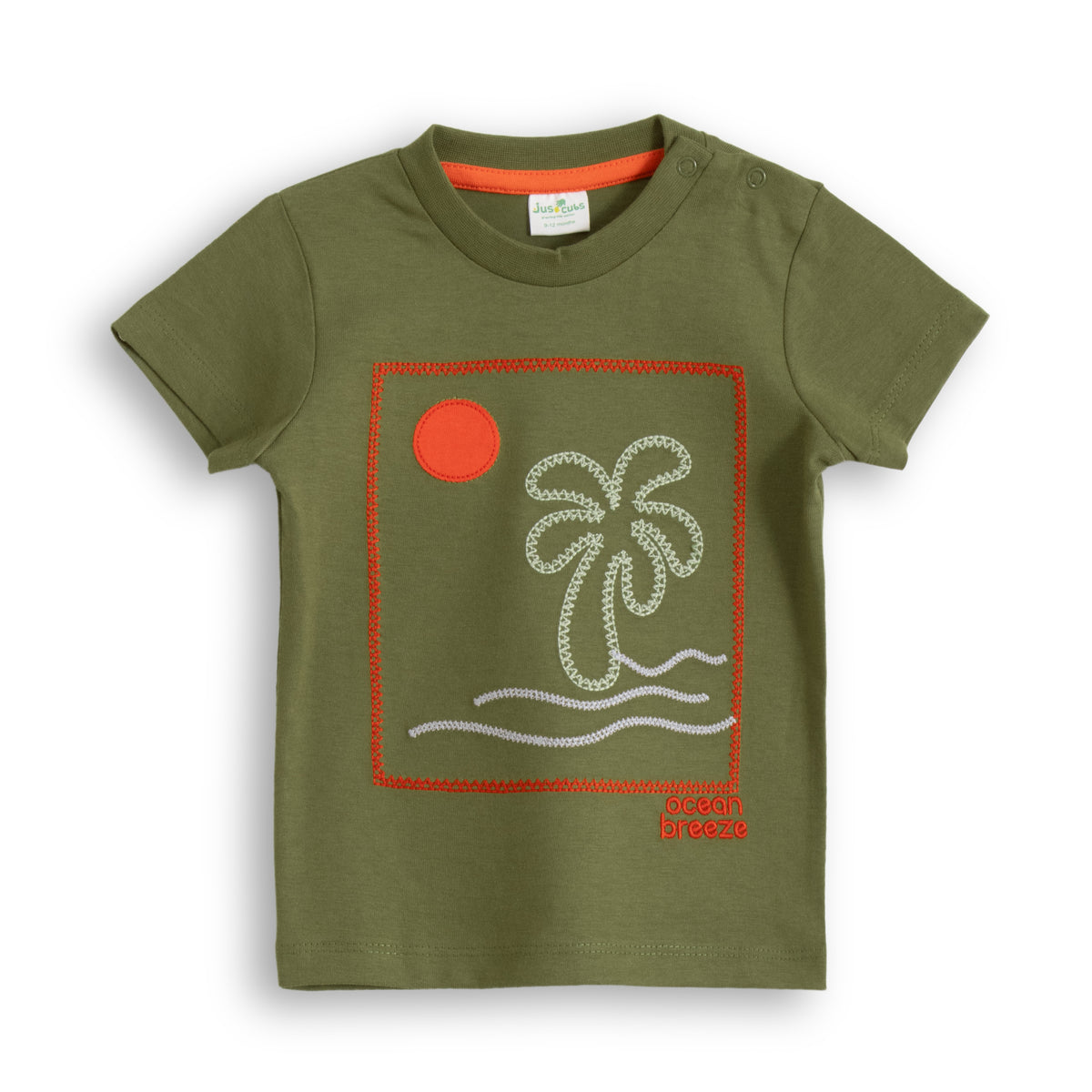 JusCubs Baby Boys’ Olive Green Graphic T-Shirt with Orange Cargo Shorts Set