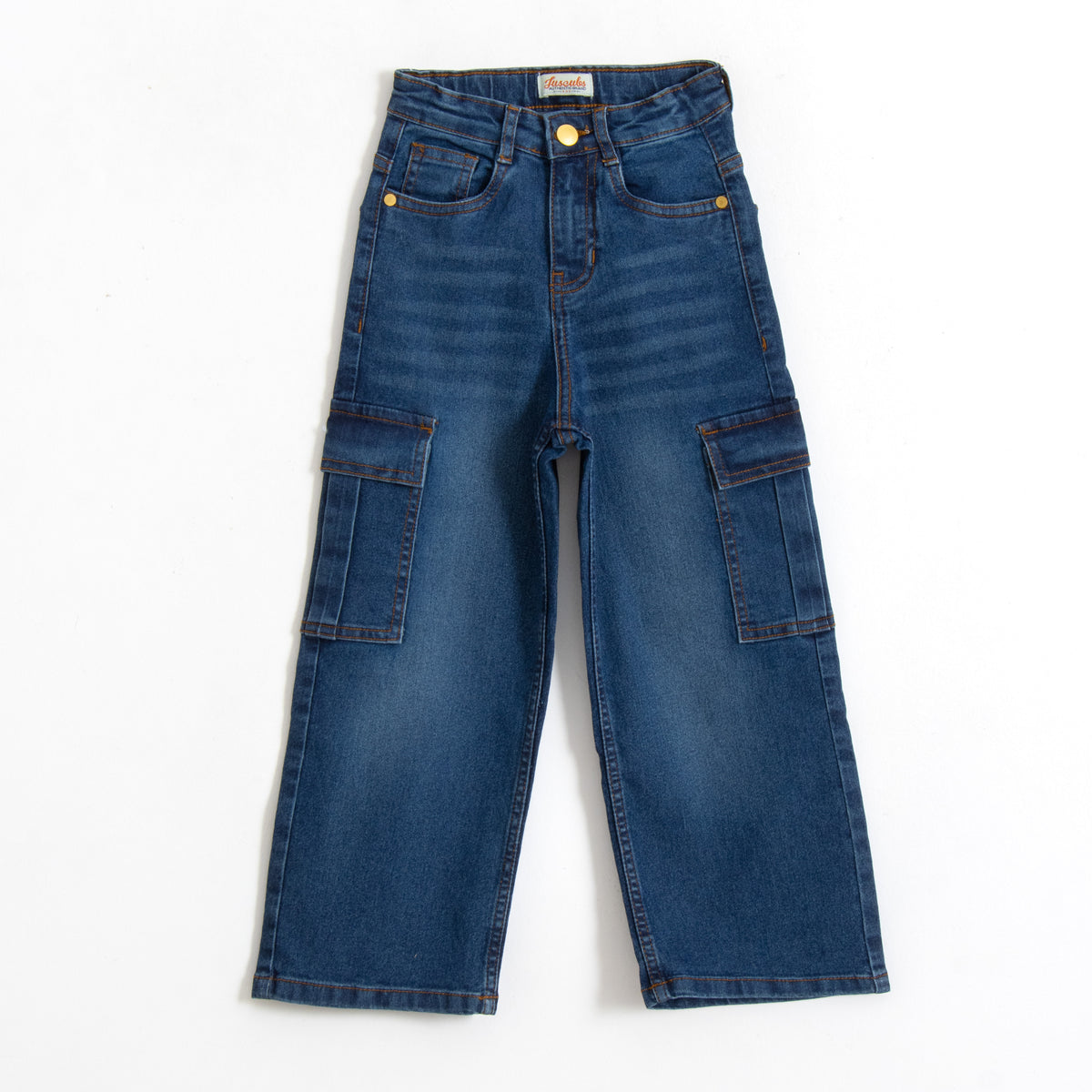 JusCubs Boys’ Blue Washed Denim Cargo Jeans