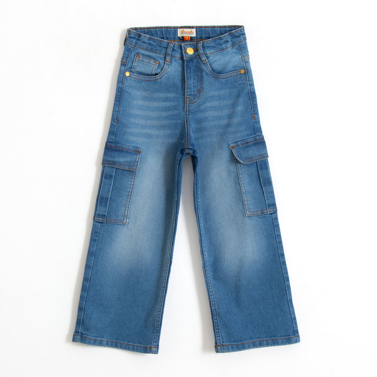 JusCubs Boys’ Light Blue Washed Denim Cargo Jeans
