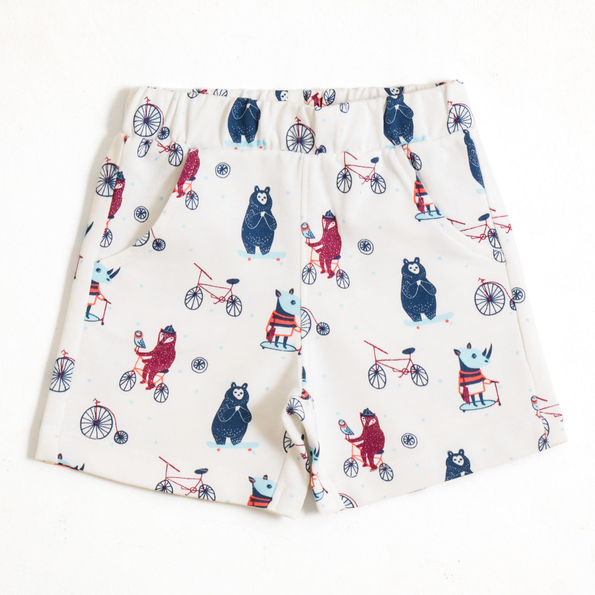 JusCubs Boys’ Cream Animal and Bicycle Print Shorts