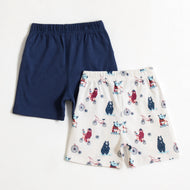 JusCubs Boys’ Navy Blue & Cream Animal Print Shorts – Pack of 2