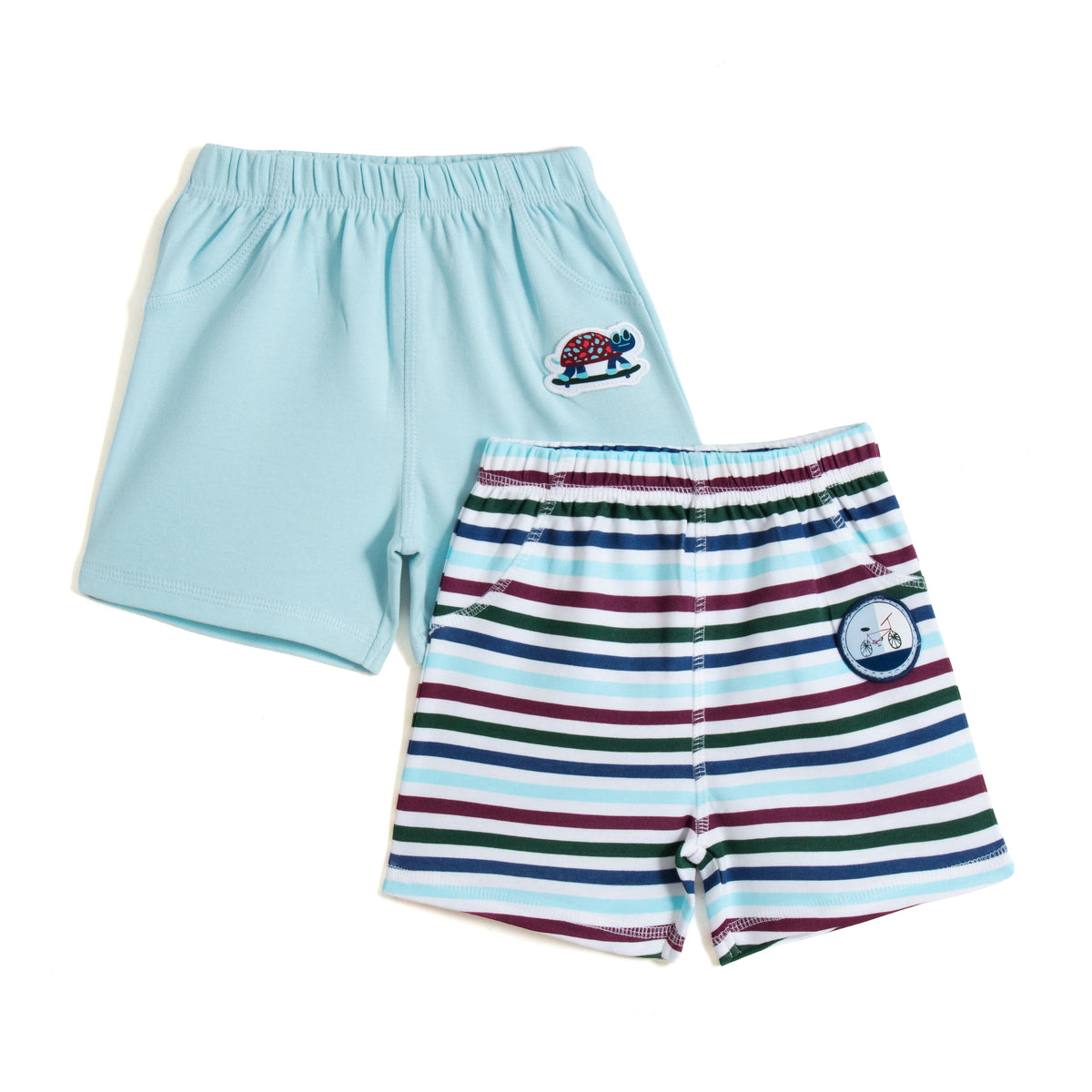 JusCubs Boys’ Light Blue & Multicolour Striped Shorts – Pack of 2