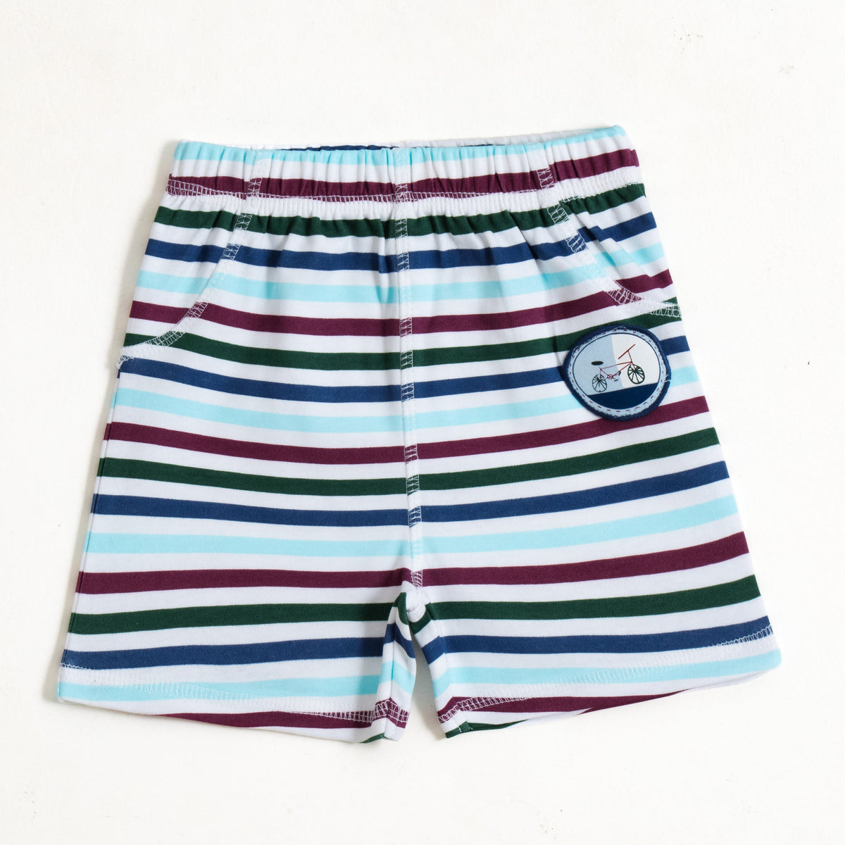 JusCubs Boys’ Light Blue & Multicolour Striped Shorts – Pack of 2