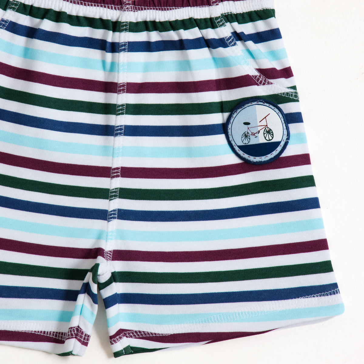 JusCubs Boys’ Light Blue & Multicolour Striped Shorts – Pack of 2