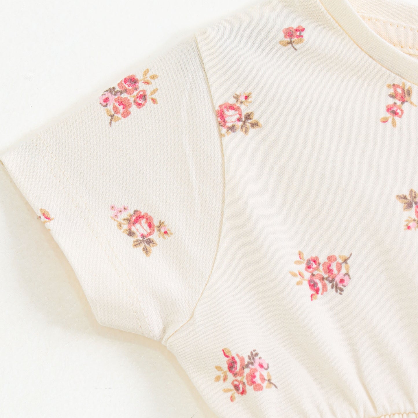 Baby Girls Cream Floral Print Dress with Bow – Soft Cotton Wear