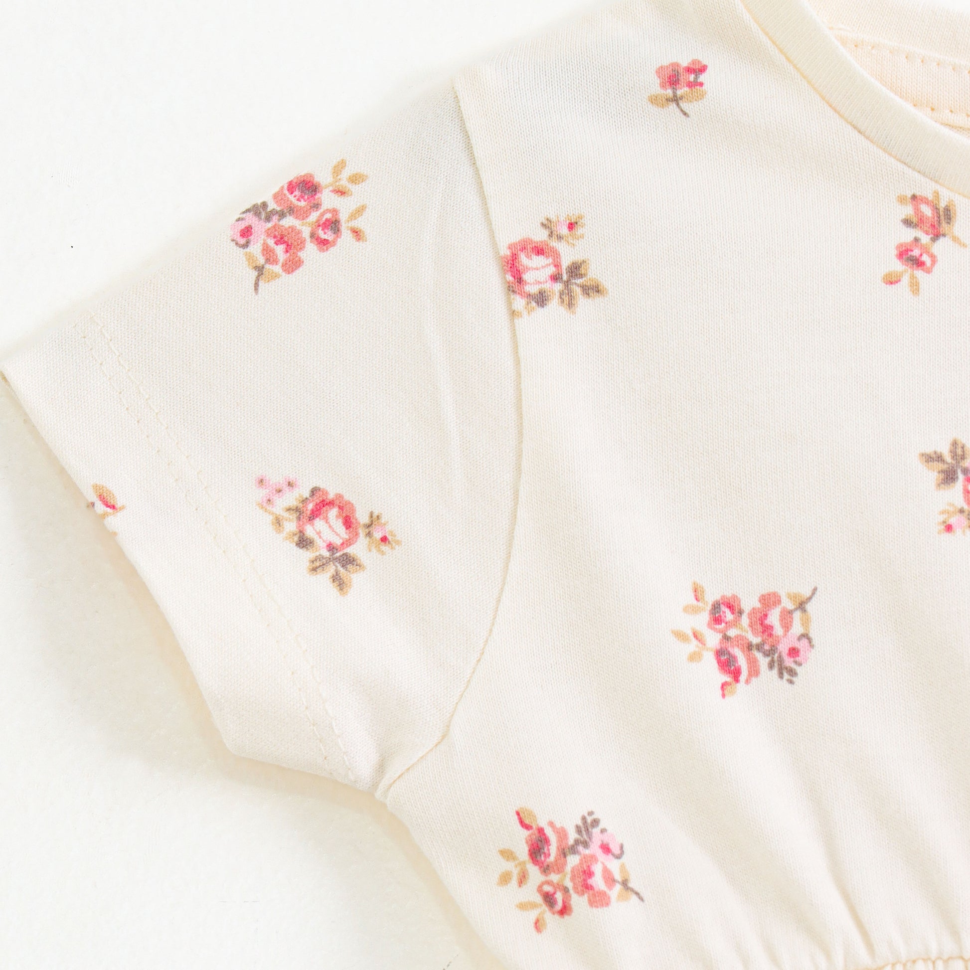 Baby Girls Cream Floral Print Dress with Bow – Soft Cotton Wear