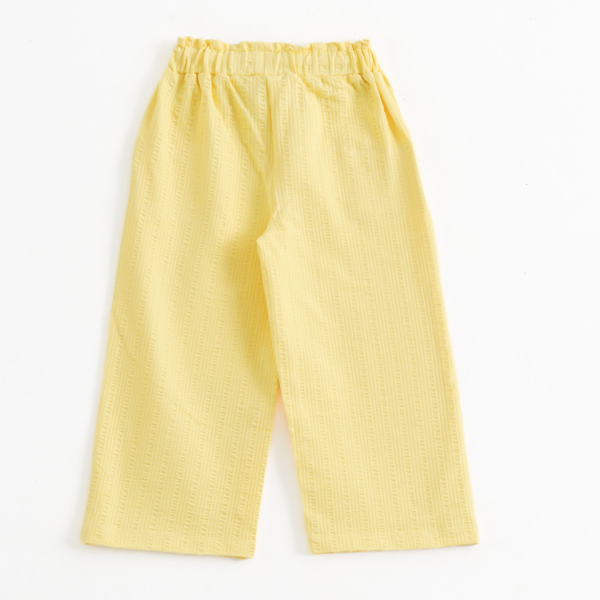 "Baby Girls Yellow Textured Cotton Pants with Elastic Waist & Drawstring"